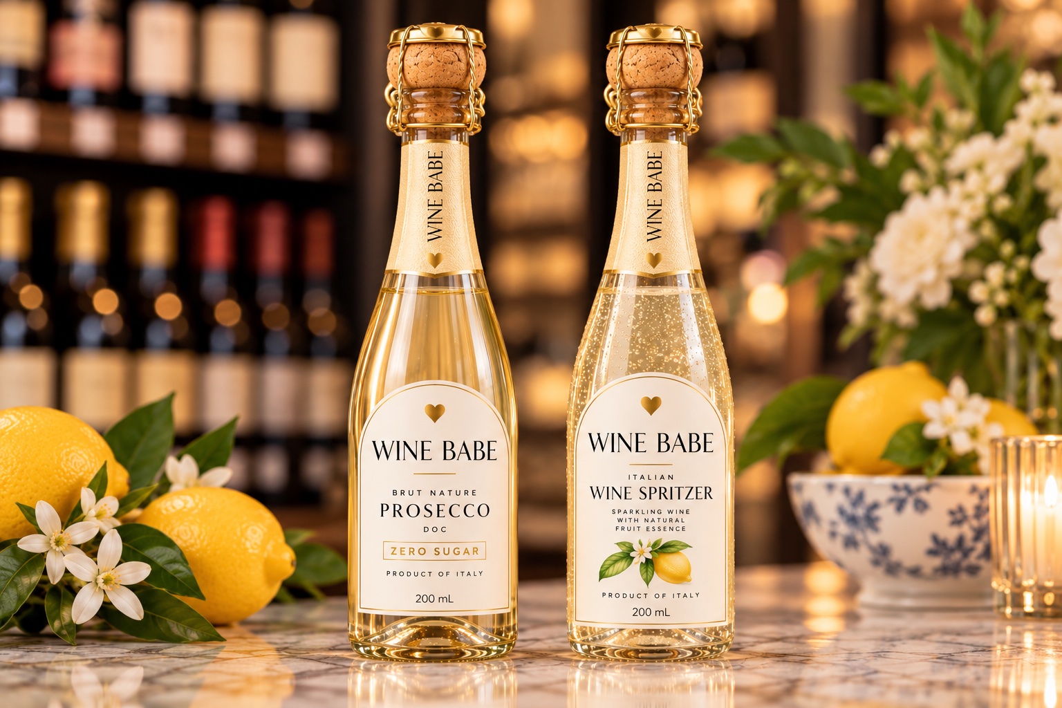 Wine Babe Brut Nature Prosecco and Italian Wine Spritzer in 200 mL single-serve bottles